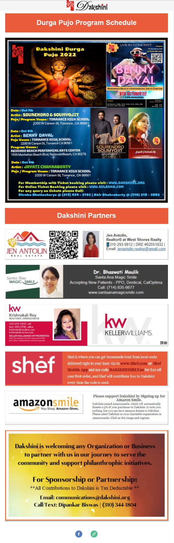 Durga Pujo 2022 - Three Day Program Schedule