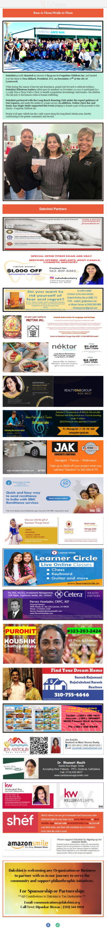 Proceeds from Run-A-Thon/Walk-A-Thon on Nov 20th donated to